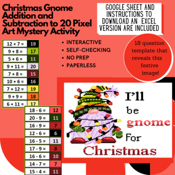 Preview of Christmas Gnome Addition and Subtraction to 20 Pixel Art