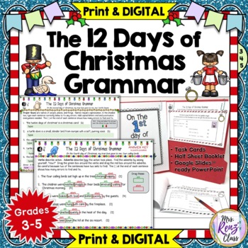 Preview of Christmas Grammar 12 Days of Christmas Literacy Center Fun DIGITAL INCLUDED!