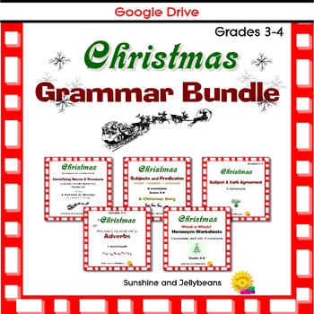 Preview of Christmas Grammar BUNDLE - Grades 3-4 - Sentences - 18 worksheets - Google Drive