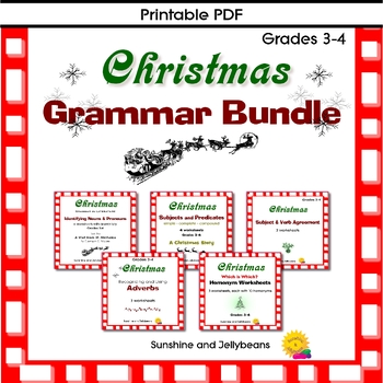 Preview of Christmas Grammar BUNDLE - Grades 3-4 - Sentences - 18 worksheets - Holiday Fun!