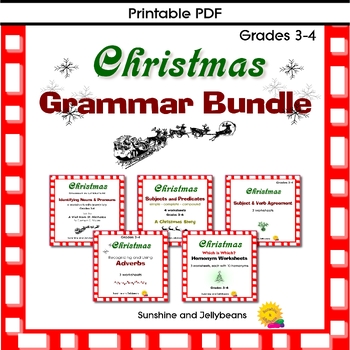 Preview of Christmas Grammar Bundle - Grades 3-4 - 18 worksheets - Holiday Fun!