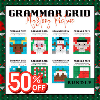 Preview of Christmas Grammar Grid -Mystery Pictures Bundle | Christmas Activities