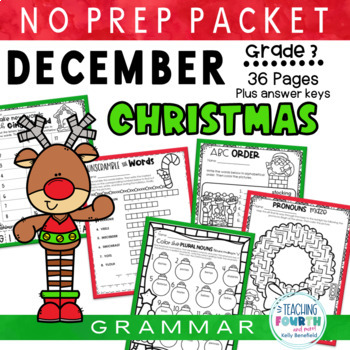 Preview of Christmas Grammar No Prep Grammar Packet Activities 3rd Grade Worksheets