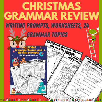 Preview of Christmas Grammar Review Writing Prompts, Worksheets For 4th, 5th Grade