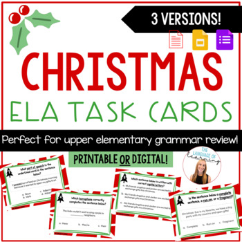 Christmas Grammar Task Cards | Holiday ELA Skill Review | Print OR Digital
