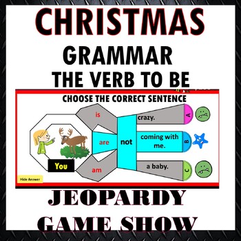 Preview of Christmas Auxiliary Verb Present Simple Tense: am is are Jeopardy Game