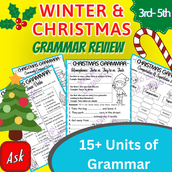 Preview of Christmas Grammar Worksheet, 4th Grade ELA Morning Work, Grammar Review