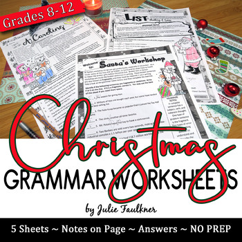 Preview of Christmas Grammar Worksheets, NO PREP, Middle and High School