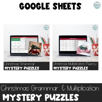 Preview of Christmas Grammar and Multiplication Facts Fluency 1-10 Pixel Art Puzzles Bundle