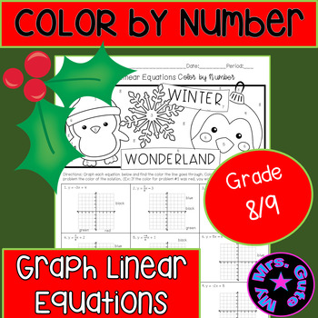 Preview of Christmas Graph Linear Equations Color by Number Worksheet
