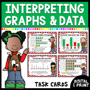 Preview of Christmas Graphing Task Cards | Bar Graphs, Pictographs, Line Plots