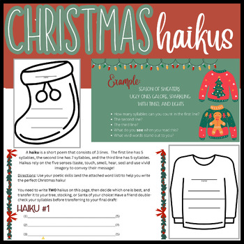 Preview of Christmas Haikus: Writing and Poetry Project for Middle ELA