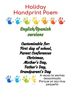 Preview of EDITABLE Tiny Handprint Holiday Poem (English/Spanish)