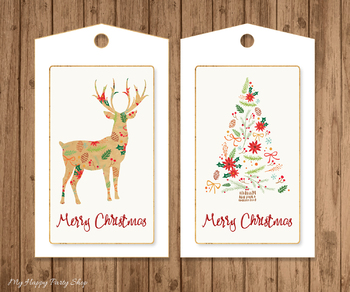 Preview of Christmas Hang Tags, Printable, Tree and Deer, Gift Tags.