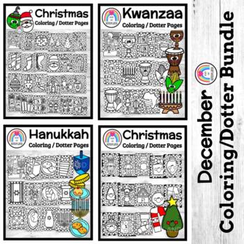 Preview of Christmas, Hanukkah, Kwanzaa Coloring / Dauber Pages Books for December