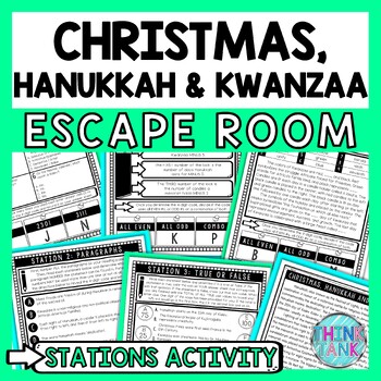 Preview of Christmas Hanukkah Kwanzaa Escape Room Stations - Reading Comprehension Activity