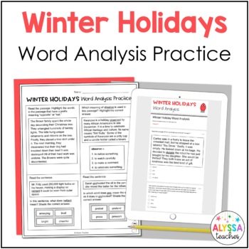 Preview of Christmas, Hanukkah, Kwanzaa Word Analysis Worksheets (SOL 4.4) Print & Digital