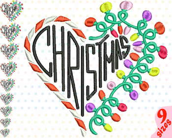 Preview of Christmas Heart Embroidery Design Machine cute xmas ornaments light balls 145b