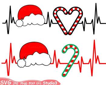 Christmas Heart Silhouette SVG Cutting Files clipart Santa hat 62sv