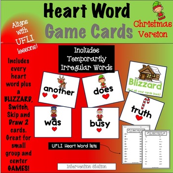 Preview of Christmas Heart Word Game Cards! Aligns with UFLI Includes lists and flash cards