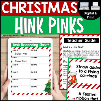Preview of Christmas Hink Pinks Word Puzzles | Print and Digital | Christmas ELA