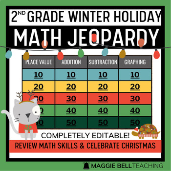 Preview of Christmas Holiday 2nd Grade Math Jeopardy | Digital Review Game (editable)