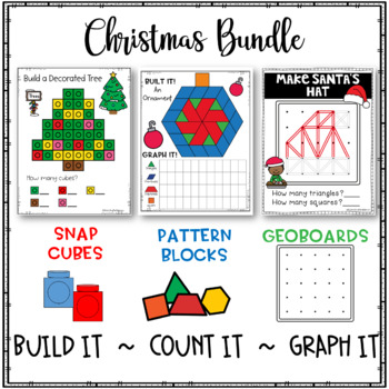 Preview of Christmas Holiday Activities Bundle-Geoboards, Snap Cubes, Pattern Blocks