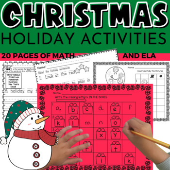 Preview of Christmas Holiday Writing & Math Activities Kindergarten and First Grade
