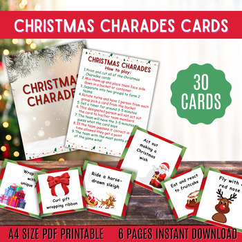 Christmas Holiday Charades Game for Kids Printable Resource Activity