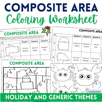 Preview of Area of Composite Figures Coloring Worksheet | Christmas Math Activity
