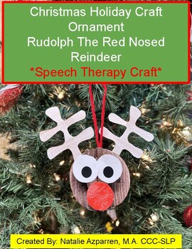 Preview of Christmas Holiday Craft Speech Therapy Reindeer Ornament R Initial Position