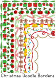 Christmas Holiday Doodle Borders Clip Art Blackline Color 
