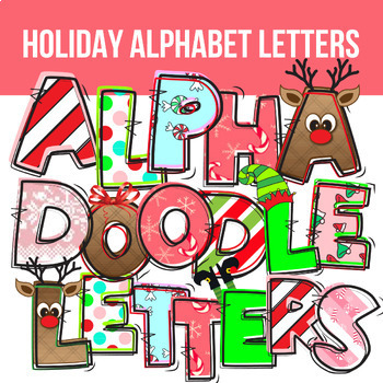 Preview of Christmas Holiday Doodle Letters, Bulletin Board Letters PNG Alphabet