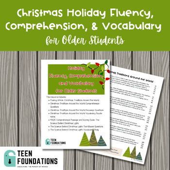 Preview of Christmas Holiday Fluency, Comp, Vocab Passages | Intervention for Older Grades