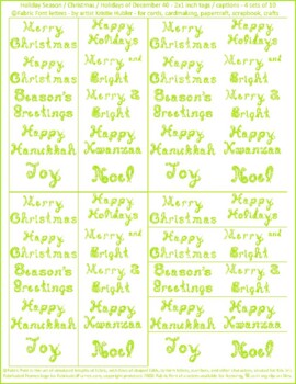 Preview of Christmas Holiday Greetings 40 2x1 Tags Captions Bright Green Fabric Font