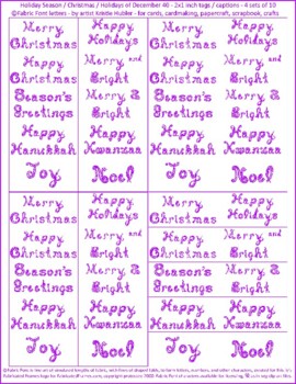 Preview of Christmas Holiday Greetings 40 2x1 Tags Captions Purple Fabric Font Printable