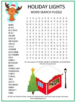Christmas Holiday Lights Word Search Worksheet Puzzle Holiday Activity Game