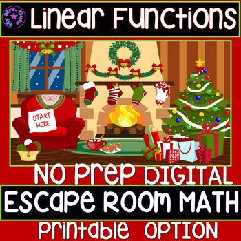 Preview of Christmas Holiday Linear Functions Digital Escape Room or Low Prep Task Cards