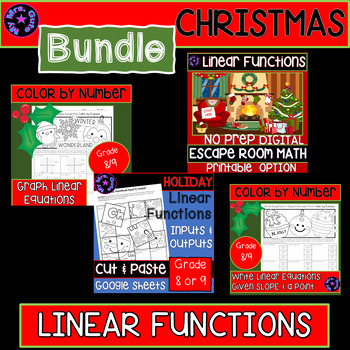 Preview of Christmas Holiday Linear Functions Math Activity BUNDLE Digital or Worksheets