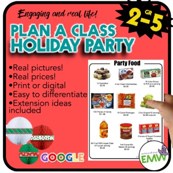 Preview of Christmas Holiday Math Activity Party Planner Project Based PBL Digital or Print