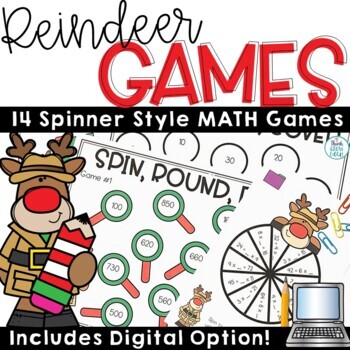 Preview of Christmas Holiday Math Reindeer Games Activities December Centers for 3rd Grade