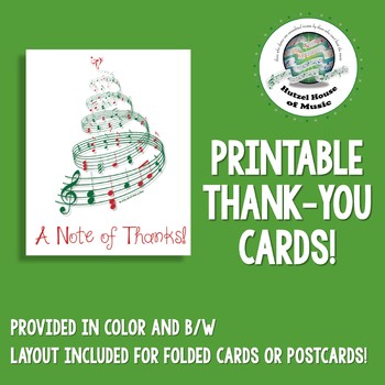 Preview of Christmas Holiday Music Teacher Thank You Card