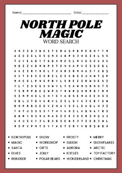 Christmas Holiday :North Pole Magic No Prep Word Search Puzzle Worksheet