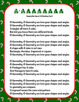 Preview of Christmas Holiday O Geometry Song and Craft Activity (Polygons and Shapes)