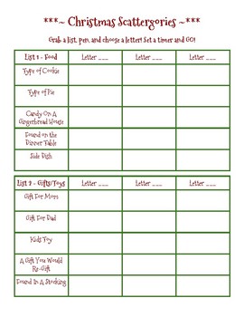 free printable christmas scattergories lists