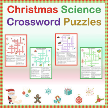 Preview of Christmas Holiday Science Crossword Puzzle Worksheets Bundle (No Prep Printable)