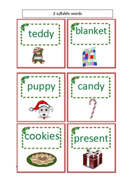 Christmas & Holiday Shopping For Syllables sorting activity and assessment