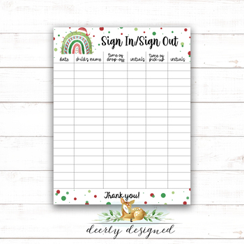 Preview of Christmas Holiday Sign in Sheet - Daycare, MDO, Preschool, Infant care, etc