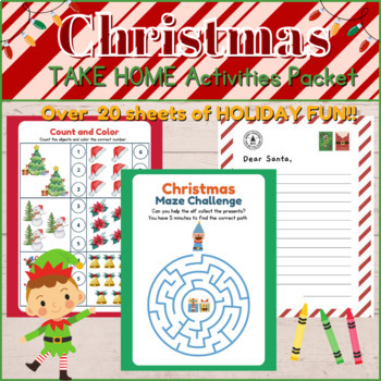 Preview of CHRISTMAS Holiday Take Home Math, Literacy, Coloring Packet I Pre K & Kinder