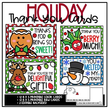 Preview of Christmas Holiday Thank You Cards Christmas Notes Editable & Printable Template